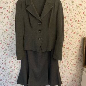 Elegant Dark Gray Blazer and Skirt Set